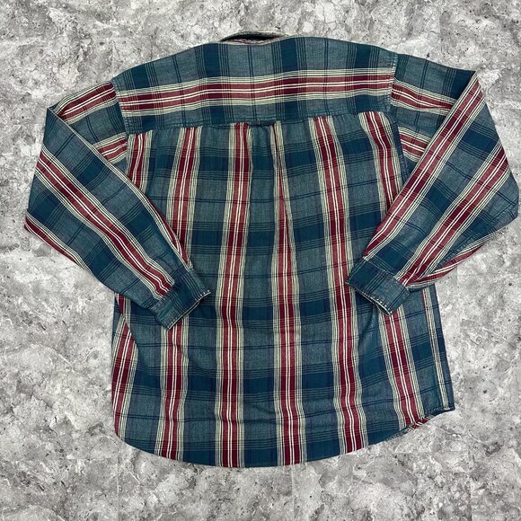 Vintage Eddie Bauer Elkhorn Twill Shirt Mens Large Red Green Plaid - Picture 2 of 5